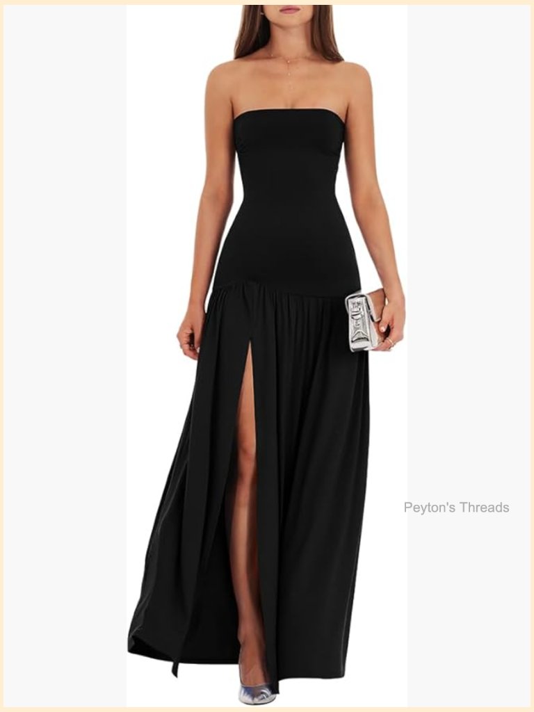 Strapless Flowy Maxi Dress Backless High Split Bodycon A-Line Party Dress